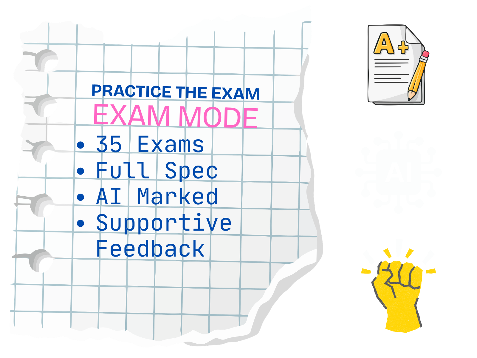 Illustration for exam practice with a timed paper and marked response dashboard