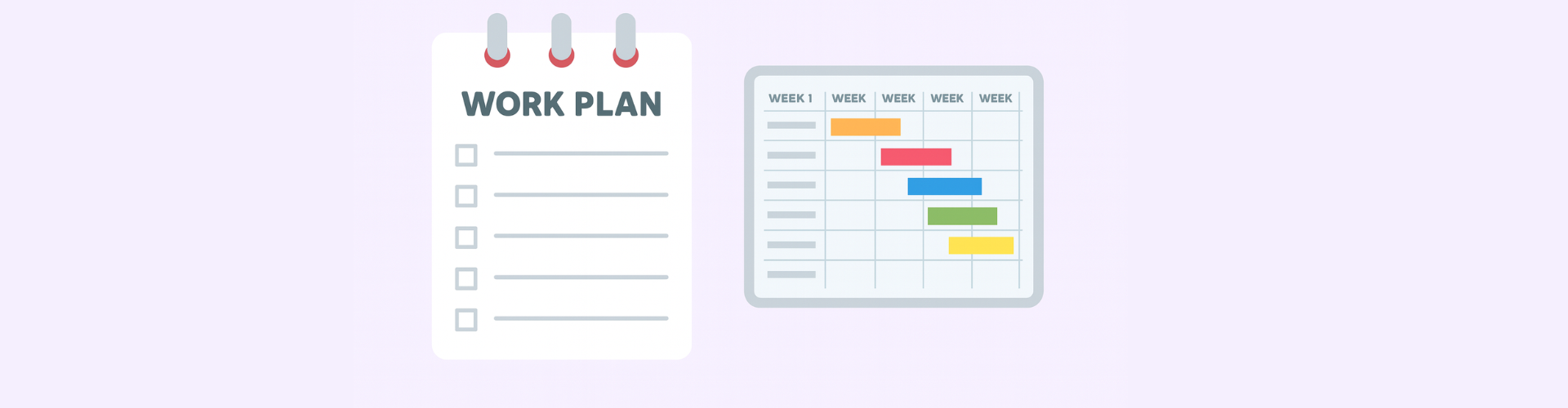 Gantt-style work plan with tasks, timelines, milestones and team members