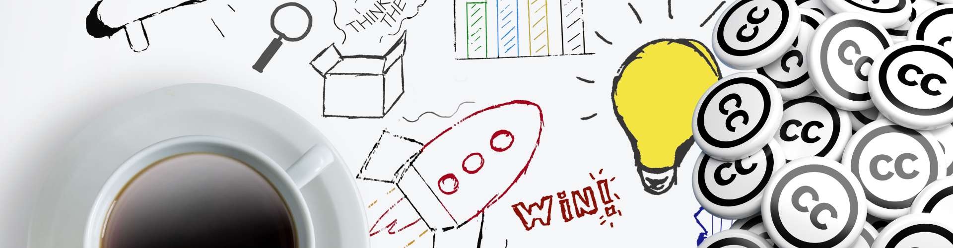 Icons of film, music, code and art protected by a padlock and copyright symbol