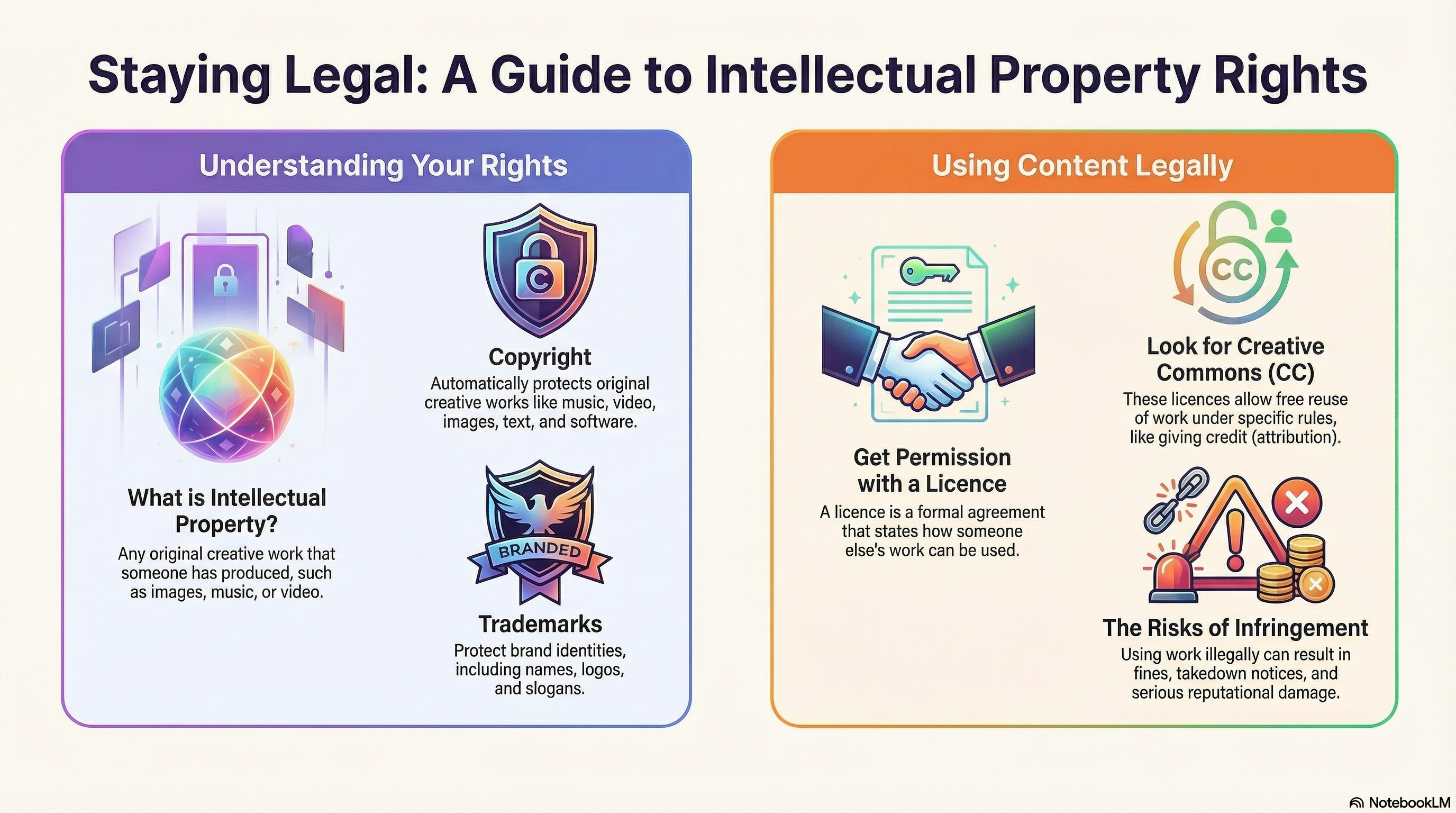 Infographic explaining intellectual property rights, copyright and trademarks