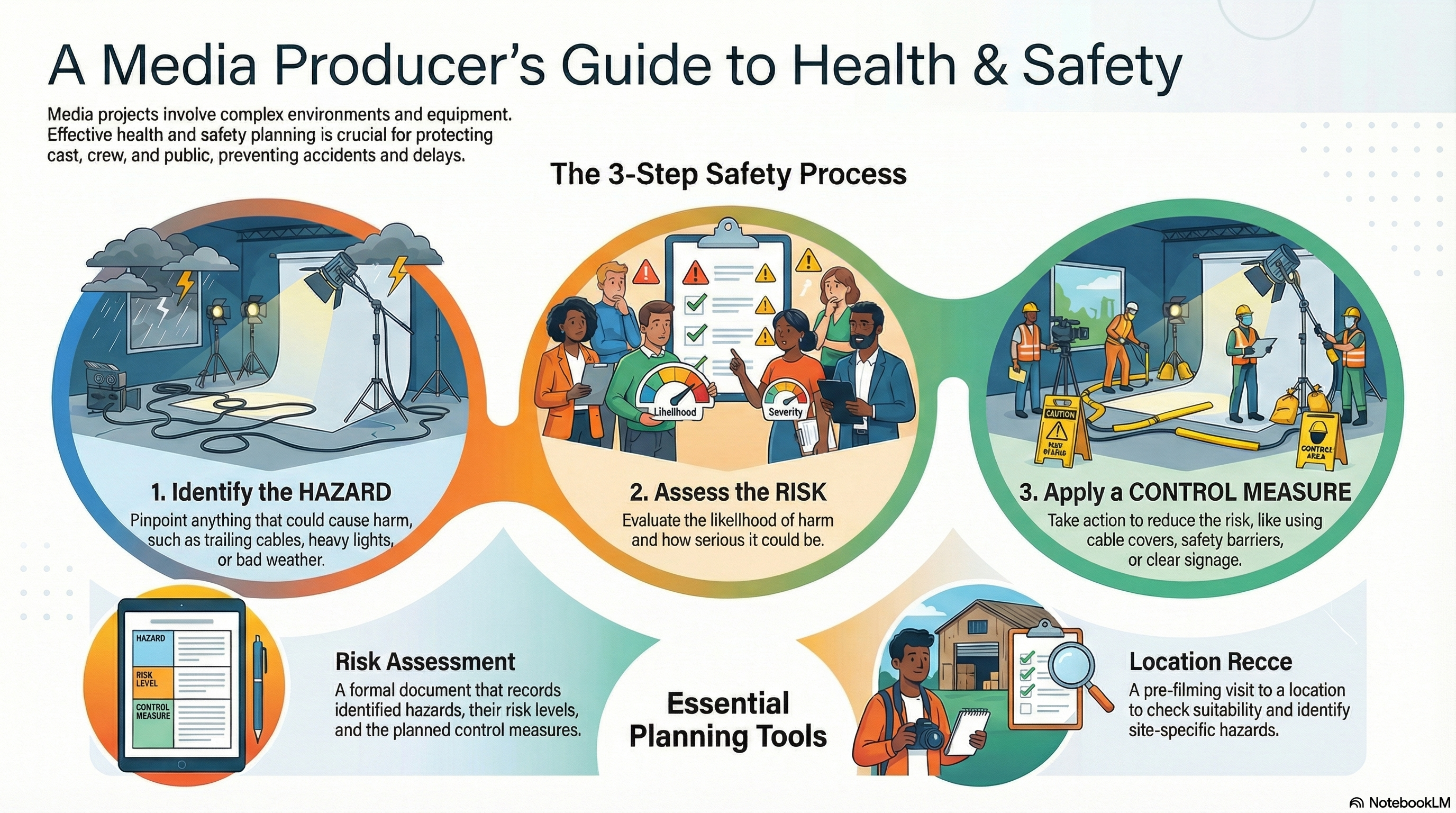 Infographic explaining health and safety for media projects